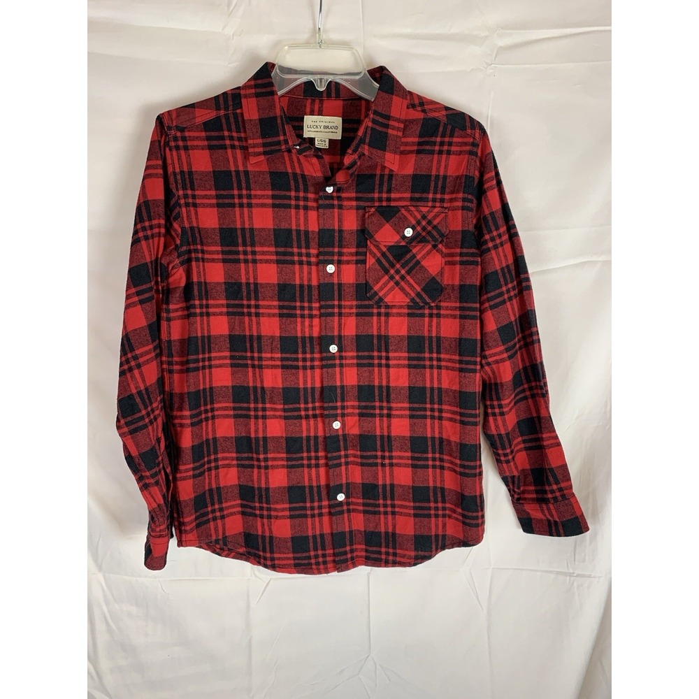 Lucky Brand Flannel Shirt Womens Large Red Plaid Long Sleeve Button Front
